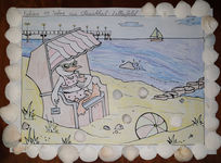 Postkarte Bruni im Strandkorb am Strand von Kühlungsborn