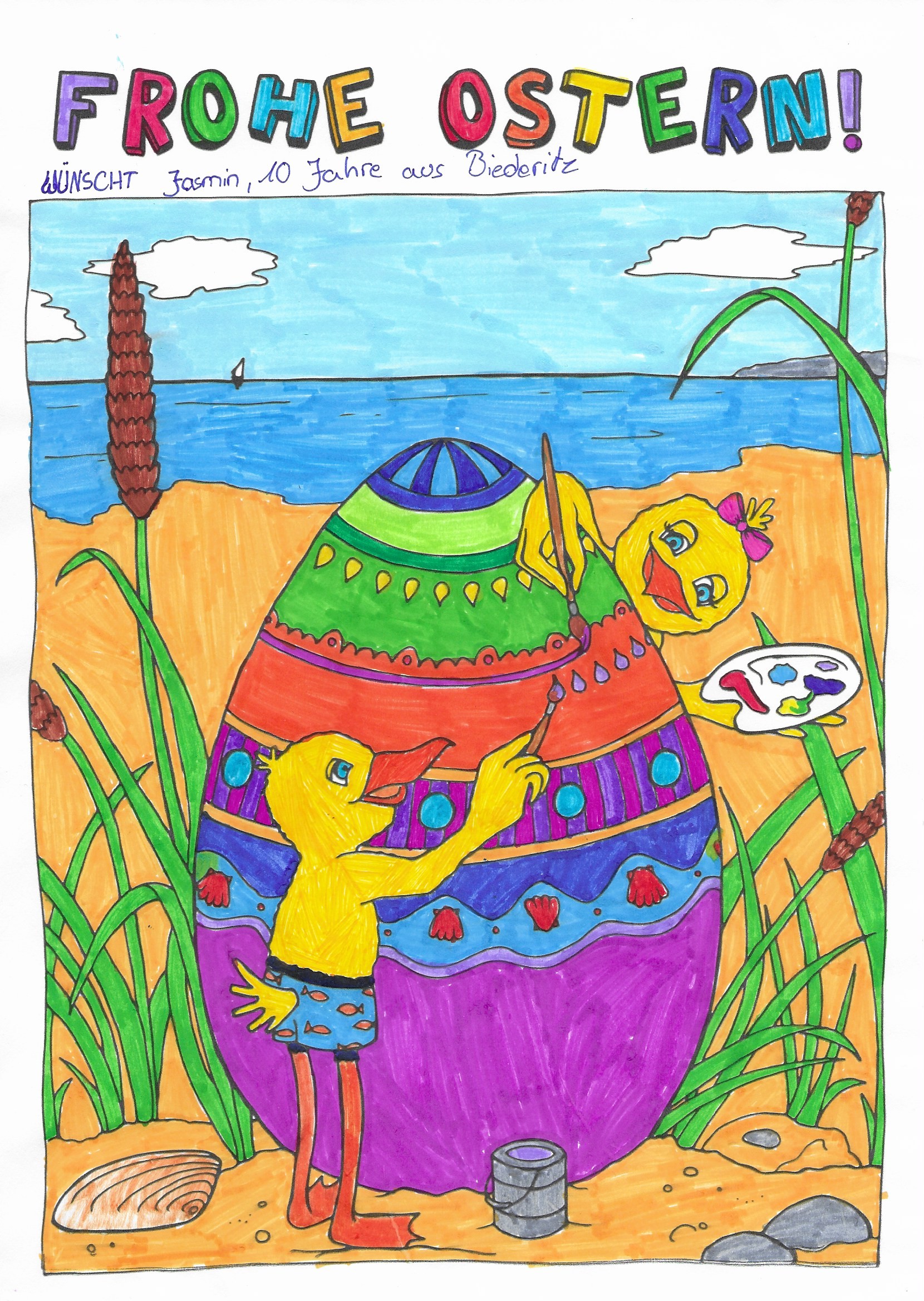 Postkarte gemalt Jasmin Kaerger 10 Jahre